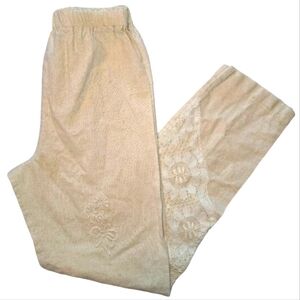 Annette Stephens Tan Lace Crochet Accent Pull On Pants Size Small
